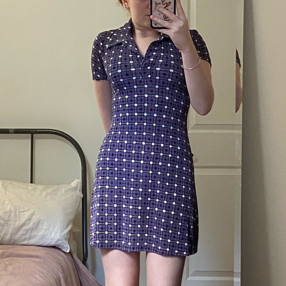 70s Purple Patterned Dress